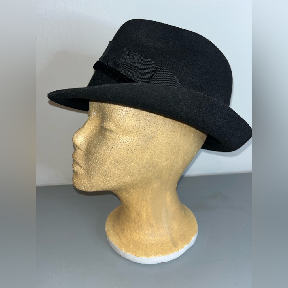 Banana Republic 100% Black Wool Fedora Hat Classic Vintage Style Unisex 2011 S/M